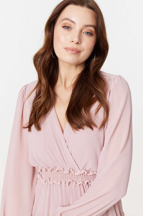 Pink Lace Detail Long Sleeve Mini Dress