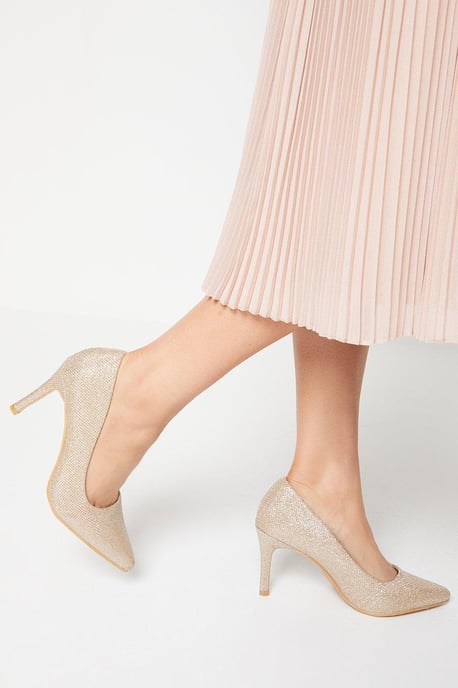 Wide Fit Dame High Stiletto Glitter Court Shoes
