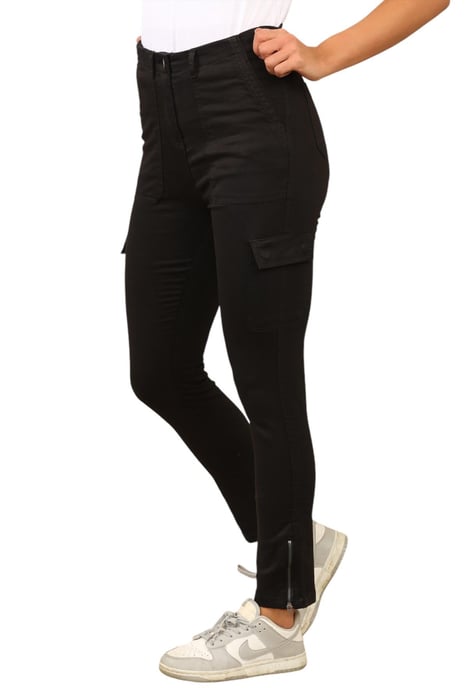 MYT Womens Cargo Chino Ankle Grazer Trousers in Black