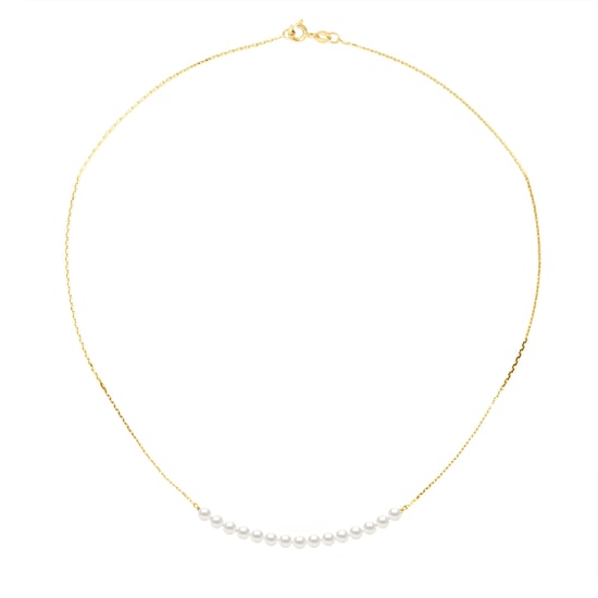 Necklace Curb Chain Pearls - 15 Real Cultured Freshwater Pearls Round 3-4 mm
