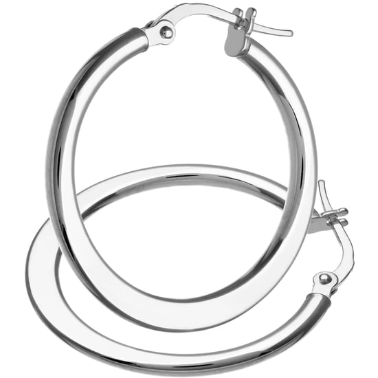 9ct White Gold Classic Flat Creole Earrings of 20mm Diameter - Image 1