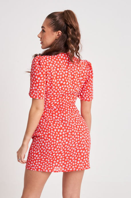 RED KATRINE RUCHED DETAIL DRESS