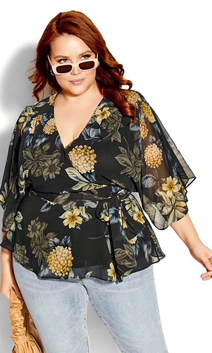 CITY CHIC Women's Golden Hydrangea Shirt - black