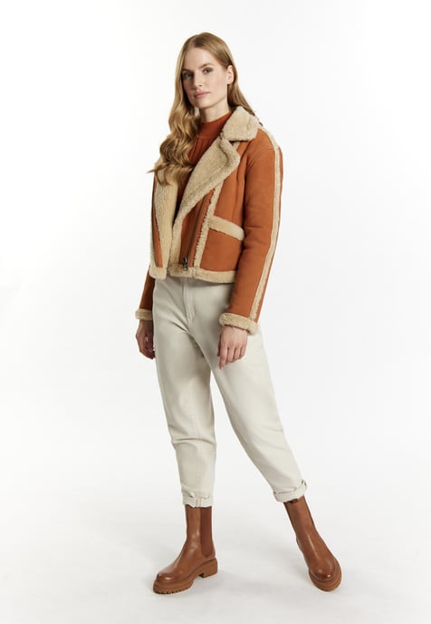 Dreimaster Leren bikerjack Dames cognac - Image 2