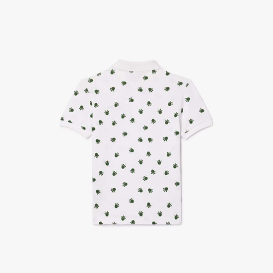 Boy's Lacoste Juniors Piqué Print Polo Shirt in White