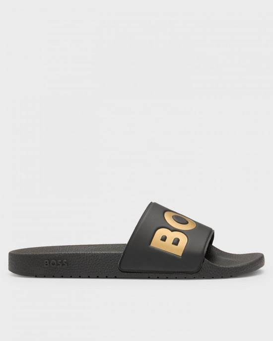 BOSS Orange Aryeh Mens Italian-Made Slides With Large Logo Detail