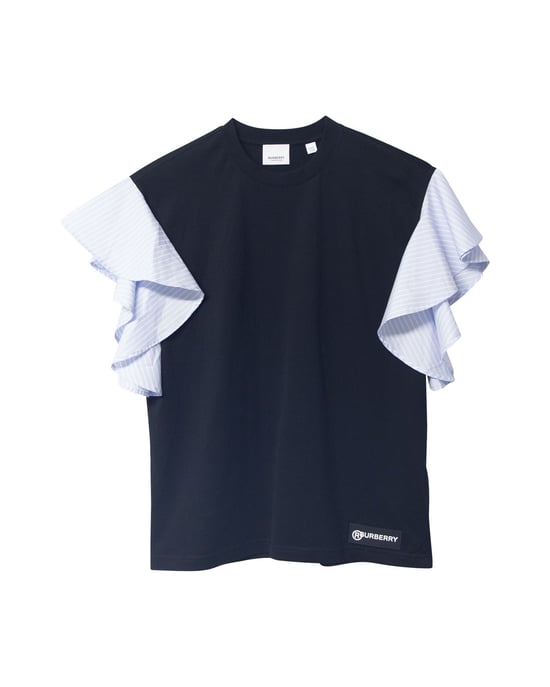 Burberry Striped Ruffled-Sleeve Oversized T-shirt In Black Cotton - Image 4