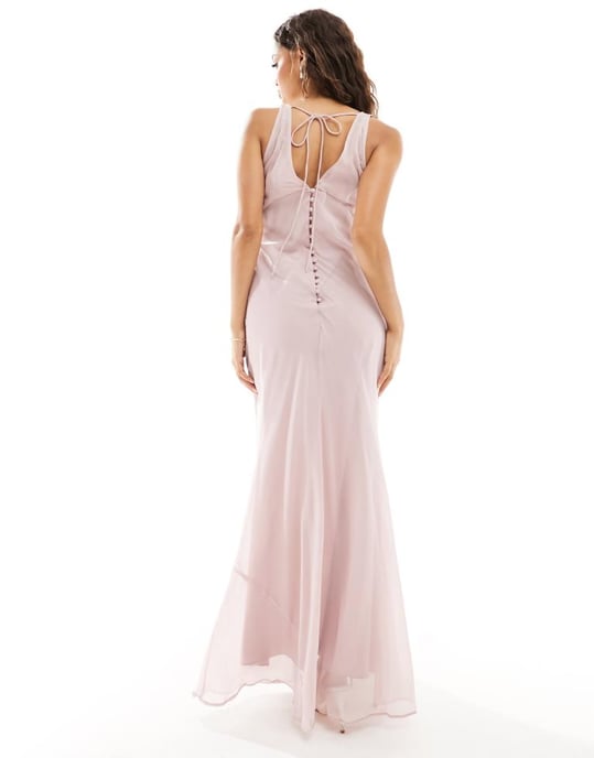 ASOS DESIGN Petite Bridesmaid sleeveless maxi dress with floral applique in  rose-Pink