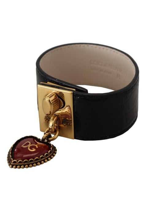 Dolce & Gabbana Women's Black Dauphine Leather DG Heart Key Ring Bracelet - Image 1