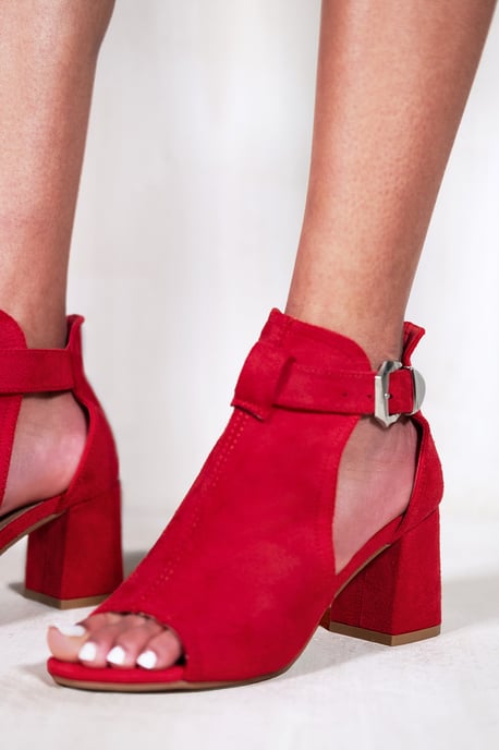 Where's That From Womens Lisa Block Heel With Side Buckle And Open Toe Front - Rouge Red