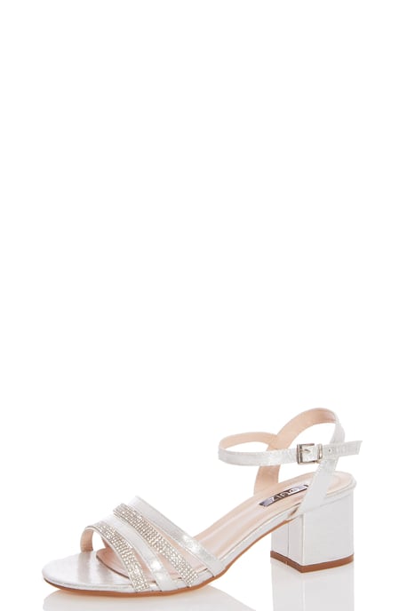 Wide Fit Silver Shimmer Strappy Low Heels