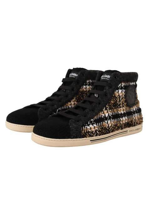 Dolce & Gabbana Men's Beige Brown Wool Cotton High Top Sneakers - Image 5