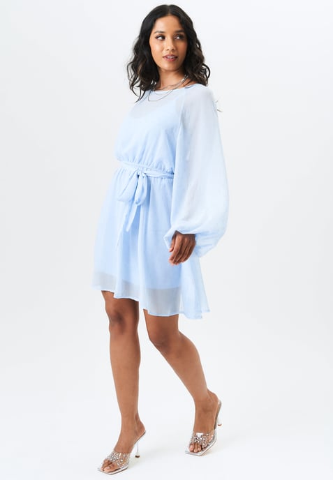 Long Sleeve Chiffon Foil Mini Dress - Image 1