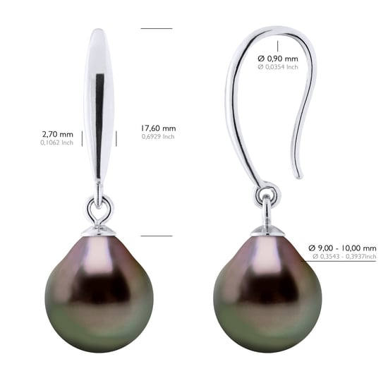 Earrings of Silver 925 and Real Cultured Tahiti Pearls Pear 9-10 mm
