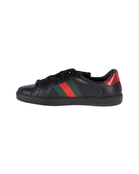 Gucci Ace Sneakers with Python Embossed Panel in Black Leather - Image 2