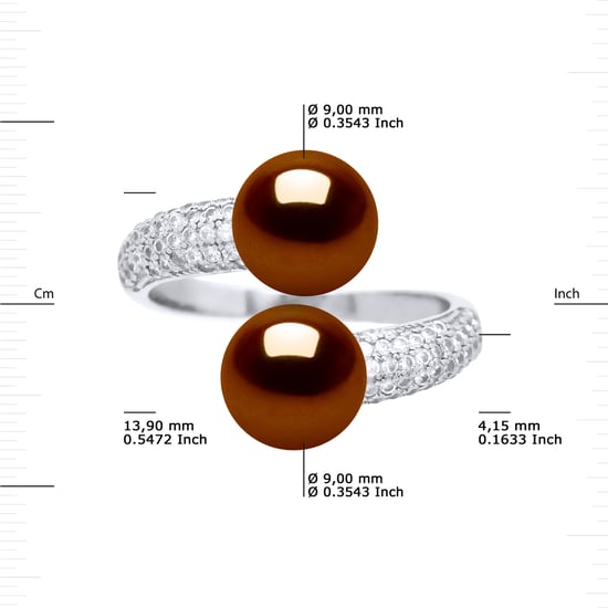 Ring YOU AND ME 2 Water Beads Sweet Chocolate Jewelry 9-10 mm 925