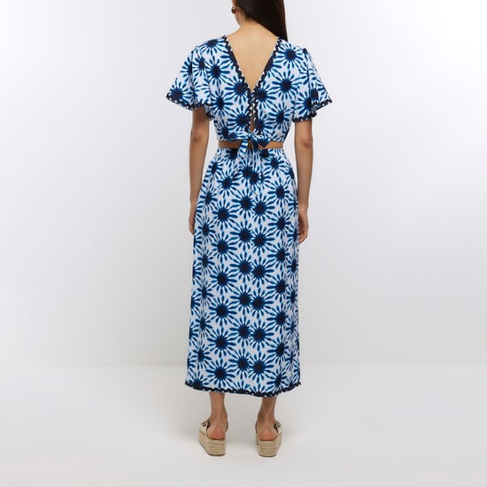 River Island Womens Maxi Skirt Blue Print With Linen