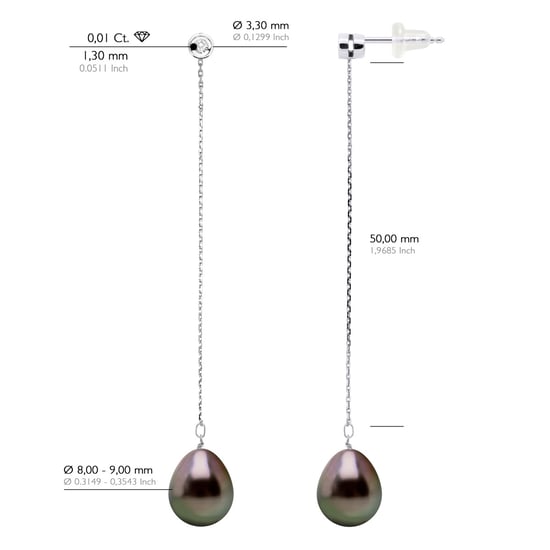Oorbellen Prestige - Diamanten 0,02 Ct - Wit Goud - Echte GeCultiveerde Tahiti Parels Pear 9-10 mm - Image 2