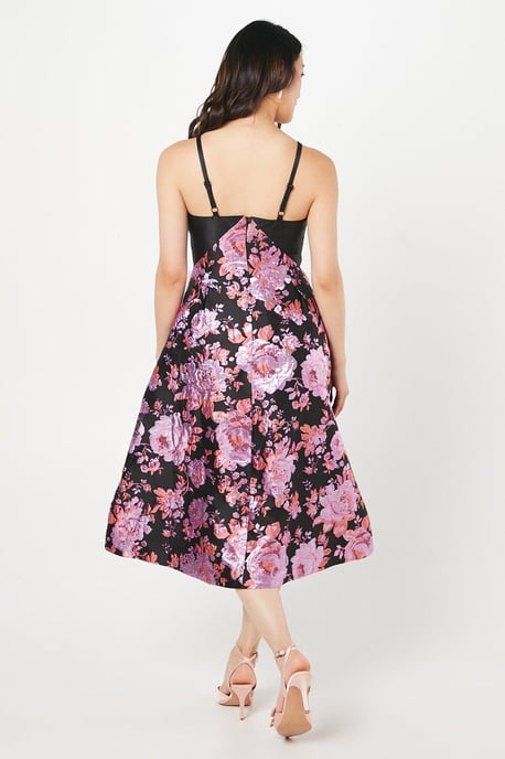 Twill Bodice Jacquard Skirt Midi Dress
