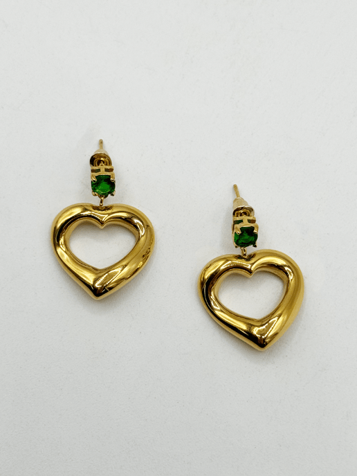 Heart Drop Earrings in Gold with Green Stone - Gift Boxed - Image 3