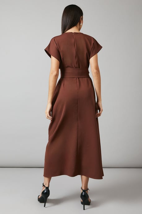 Mocha Tie Waist Midi Dress