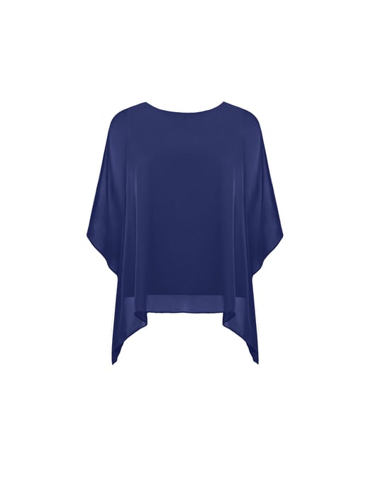 Navy Chiffon Overlay Hanky Hem Top