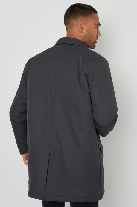 Charcoal 'Hanson' Showerproof Button Up Collared Mac Jacket