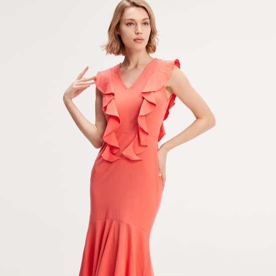Jersey dress with wide ruffles