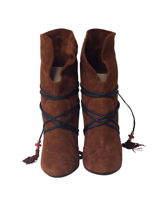 Aquazzura Moonshine Boots with Tie in Brown Suede - Image 2