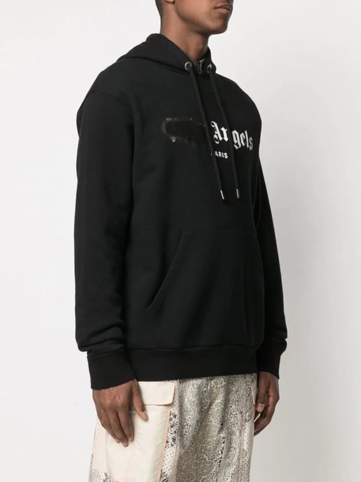 Schwarzer Kapuzenpullover mit aufgesprühtem Logo von Palm Angels Paris - Image 5