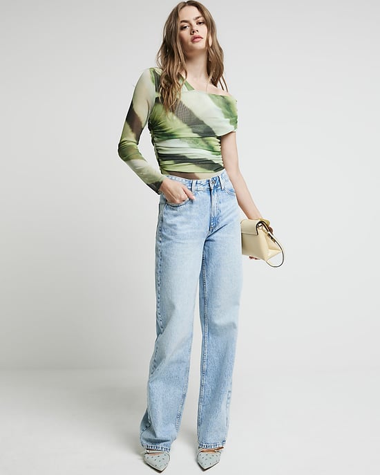 River Island Womens Bodysuit Green Mesh Asymmetric