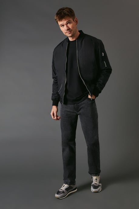 Washed Black Stretch Straight Fit Jeans