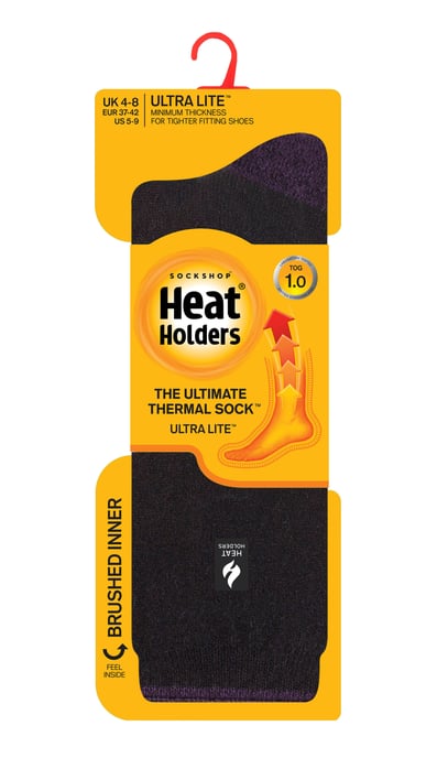 Heat Holders - Ladies Ultra Lite Thermal Brushed Inner Yarn Design Socks - Black/ Purple (Oia) - Image 2