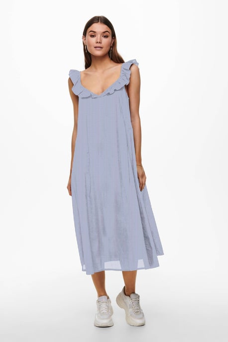 ONLY gestreepte jurk ONLALLIE lichtblauw/wit