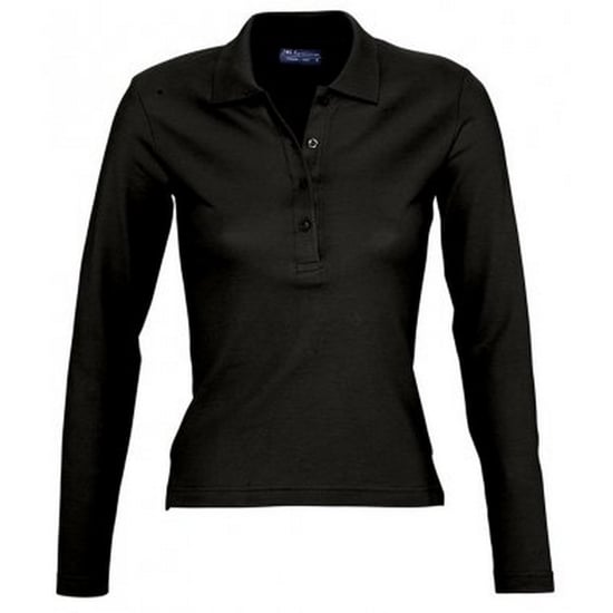 SOLS Womens/Ladies Podium Long Sleeve Pique Cotton Polo Shirt (Black) - Image 1