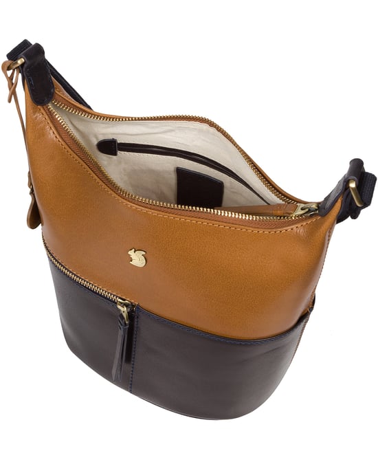 Little Kristin' Navy & Dark Tan Leather Shoulder Bag