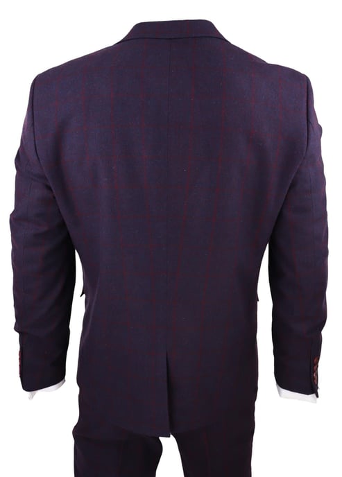 Mens 3 Piece Tweed Suit Plum Purple Check Peaky Blinders Classic 1920 Gatsby - Image 6