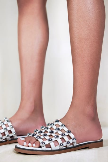 Where's That From Womens 'Kellie' Wide Fit Slider Sandals With Caged Studded Detailing