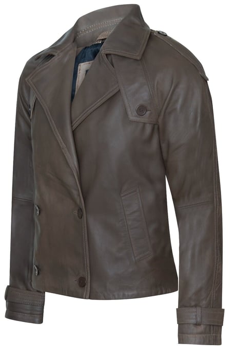 Womens Cropped Oversized Trench Leather Jacket - Canberra - Image 3