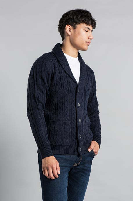 Dark Navy Shawl Neck Cable Knit Cardigan