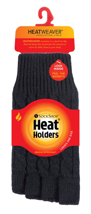 HEAT HOLDERS - Ladies Cable Knitted Winter Thermal Fingerless Gloves - Image 2