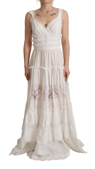 Dolce & Gabbana White Cotton Tiered Long Maxi A-line Women's Dress - Image 1