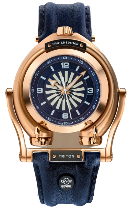GV2 Triton Men's IPRG Case/Blue Dial/White Index, Blue Handmade Italian Leather Watch