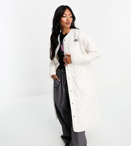 The North Face Ampato long quilted liner jacket in cream Exclusive at ASOS-White