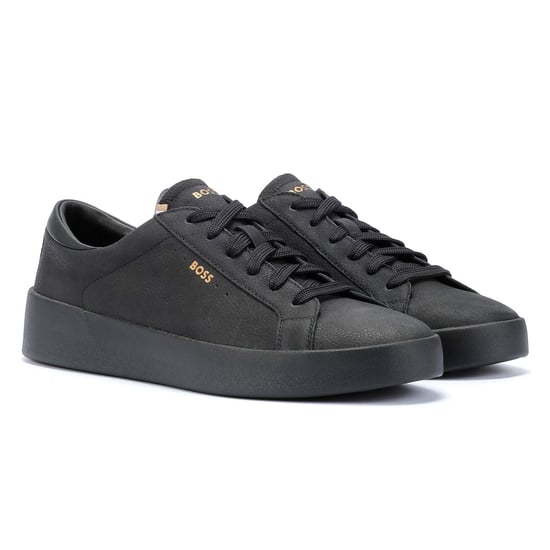 Boss Belwar Tennis Tumble Leather Heren Zwart Sportschoenen - Image 1