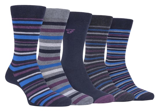Farah - 5 Pack Mens Thin Breathable Classic Striped Patterned Soft Top Cotton Dress Socks - FCS271NVYPUR (Striped) - Image 1