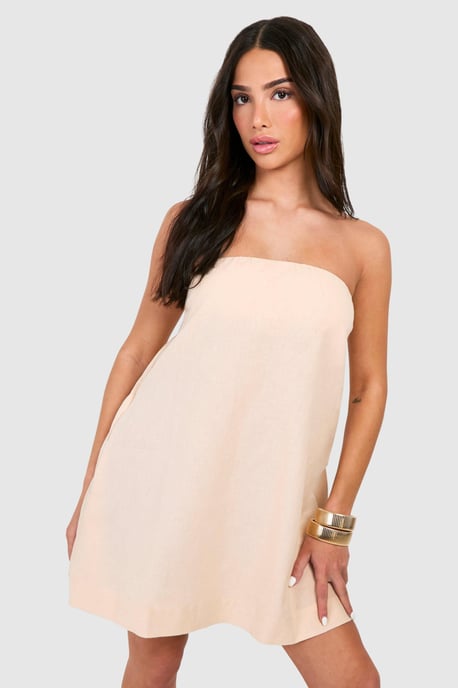 Petite Linen Look Bandeau Mini Dress - Image 1