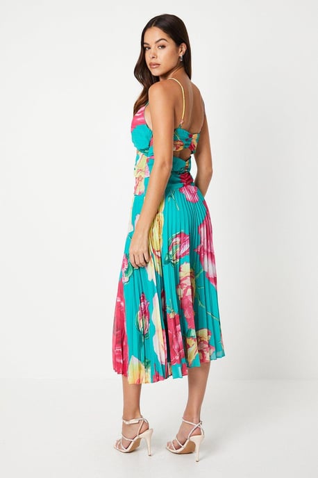 Pleated Cut Out Georgette Midi Dress