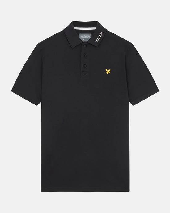 Lyle & Scott Golf Collar Logo Technical Polo Shirt in Black - Image 5