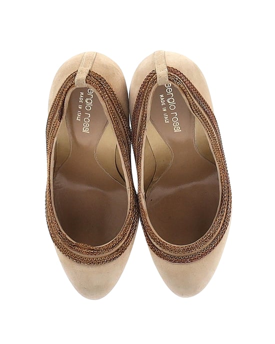Sergio Rossi Chain Detail Pumps in Beige Suede - Image 6